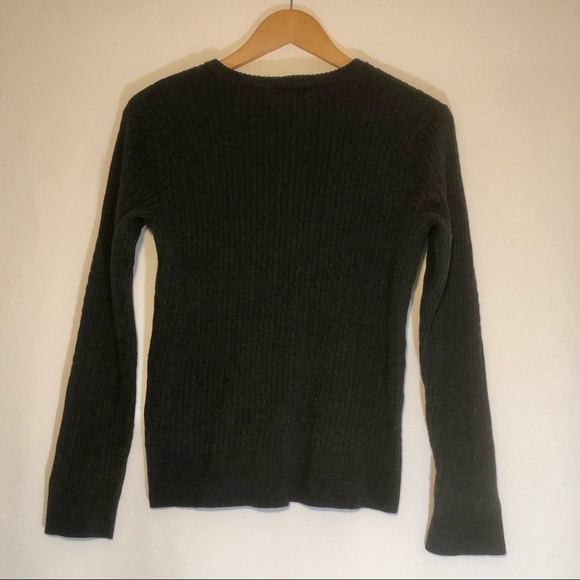 JEANNE PIERRE CABLE STITCH KNIT SWEATER WOMENS MEDIUM 100% COTTON DARK GREY - Picture 2 of 6